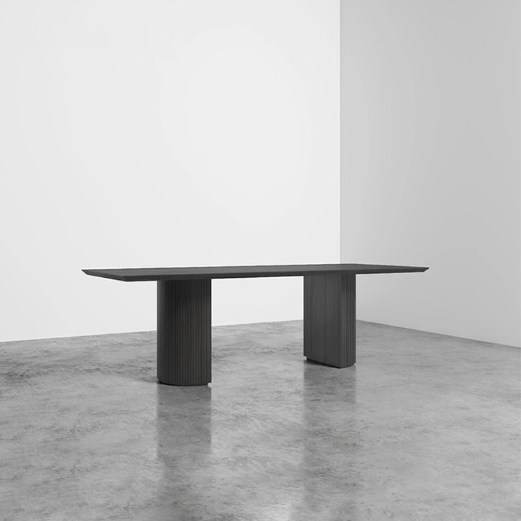 Table moderne en bois de pin pour restaurant, table de salle à manger noire avec double piédestal