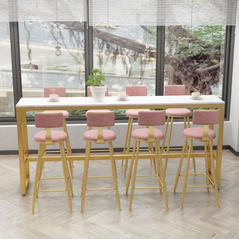 1/5/9 Pieces Glam Iron Bar Table Set Rectangle White Faux Marble Bistro Set with Footrest