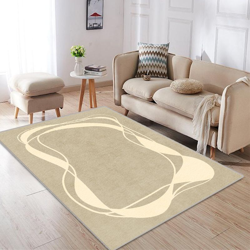 Modern Living Room Area Rug Brown Color Block Area Carpet Polyester Anti-Slip Area Rug