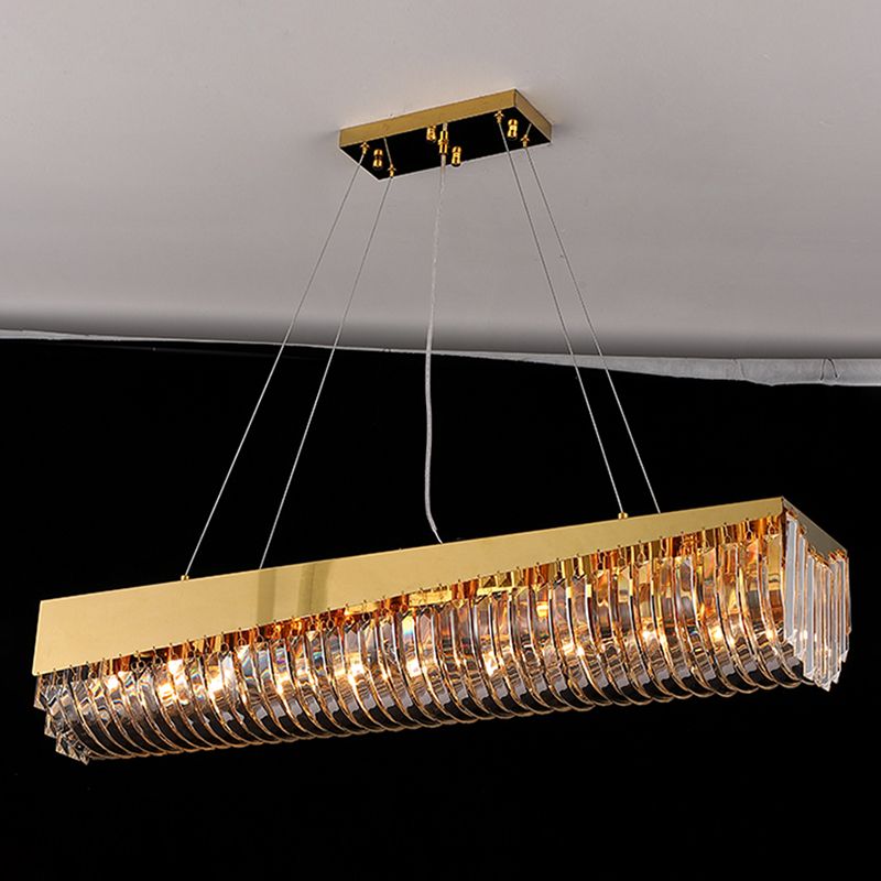 Gold Metal Island Lighting Armaturen moderne Restaurantsuspensionslampe mit Kristallschatten