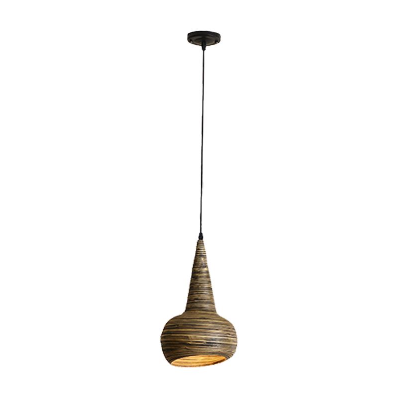 Bamboo Urn Shape Down Lighting Modernism 1 Head Suspension Pendant Lamp in Brown for Restaurant