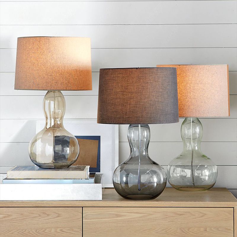 Fabric Tapered Table Lamp Modern Single Living Room Nightstand Lighting with Gourd Shaped Base