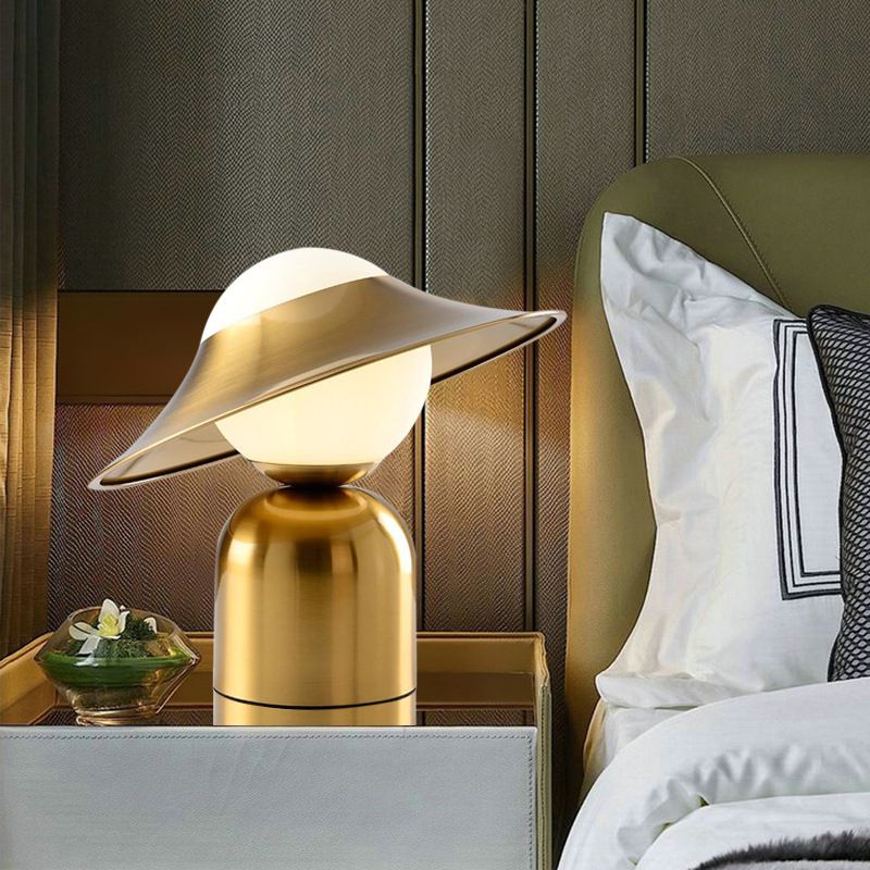 Hat Night Table Lamps Modern 1-Light Nightstand Lights with White Glass Shade for Bedroom