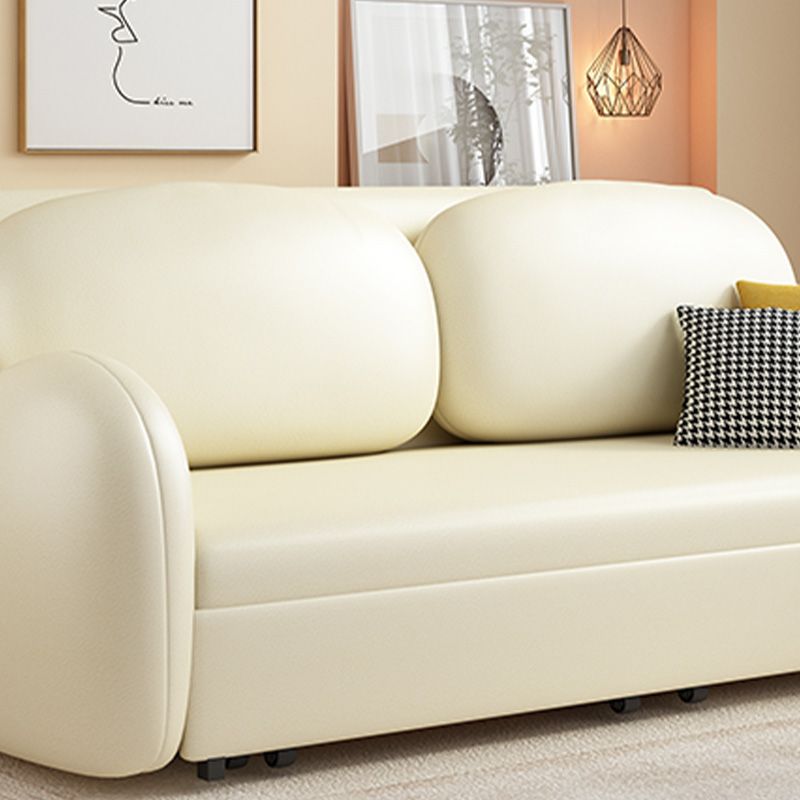 Contemporary Beige Sleeper Sofa with Pillow Back in Bonded Leather