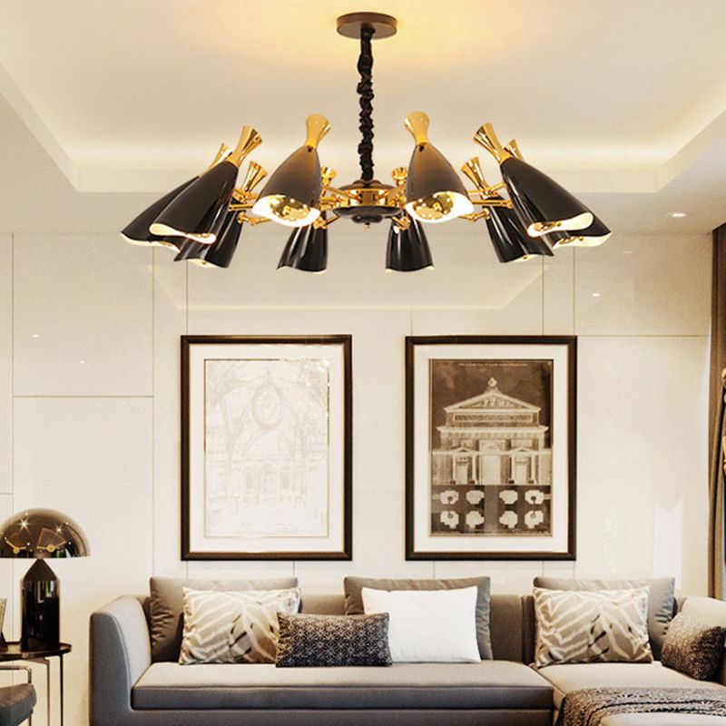 Black Trumpet Hanging Pendant Light Contemporary Metal Chandelier Lighting Fixture