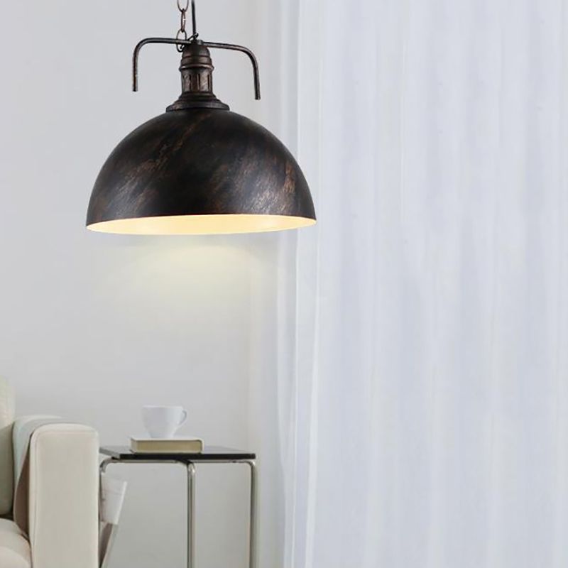 12 "/16" W ciotola soggiorno illuminazione a sospensione industriale Metallico 1 Finitura appesa rossa/gialla leggera/ruggine