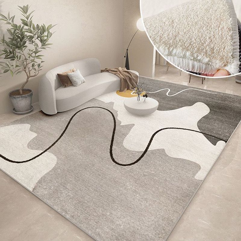 Gray Line Carpet Polyester Simple Carpet Washable Carpet for Drawing Room