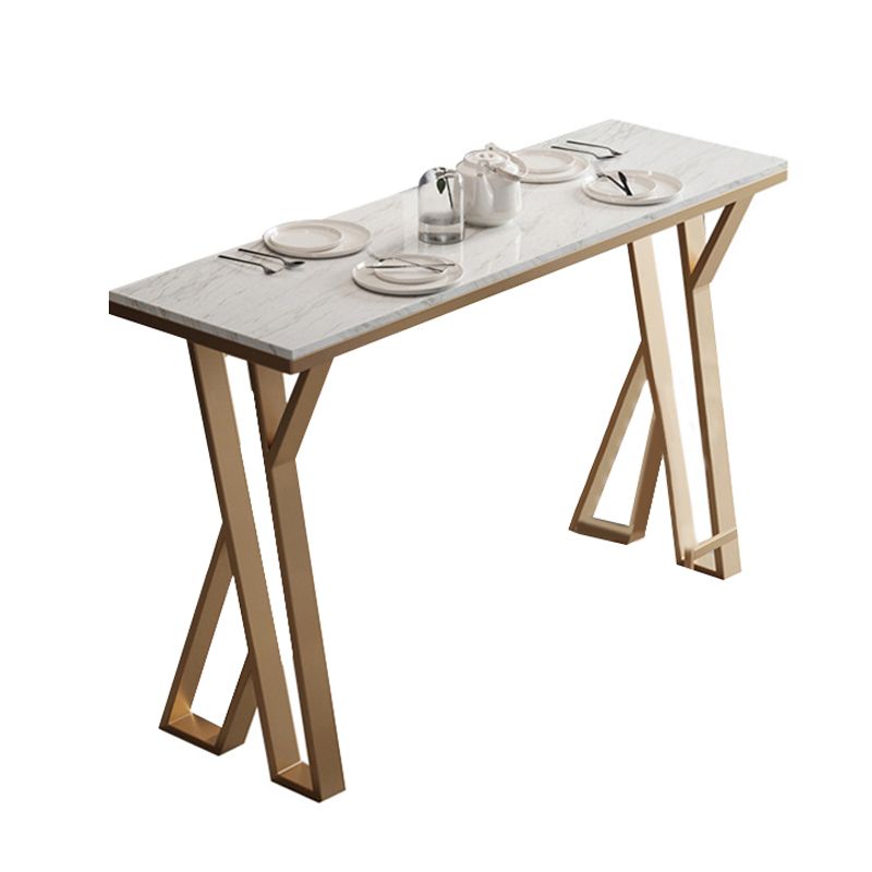 Rectangle White Bistro Table Modern Pub Table with Gold Metal Base