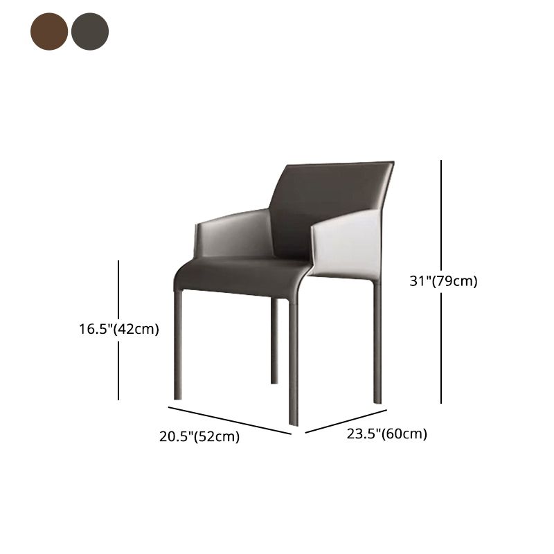 Silla de comedor de cuero contemporánea, silla lateral de comedor de metal para uso doméstico