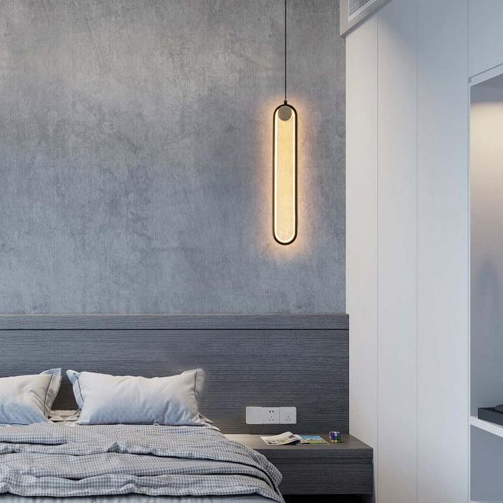 Metal Oblong Hanging Ceiling Light Modern Style LED Ceiling Pendant Light for Bedroom