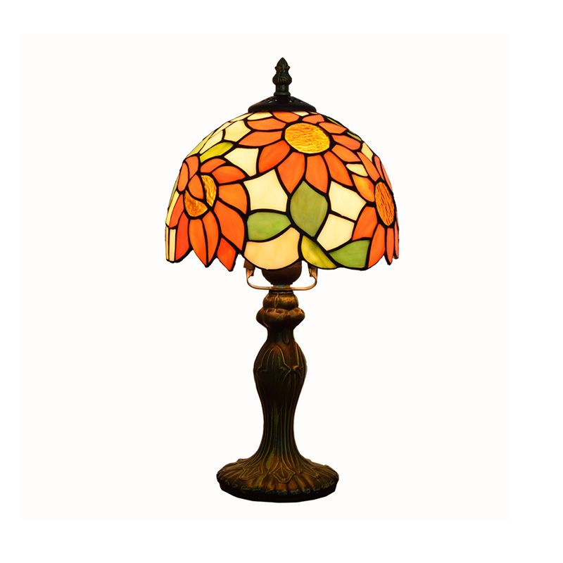 1-licht tafellamp Tiffany zonnebloempatroon gebrandschilderd glas nachtkastje licht in oranje