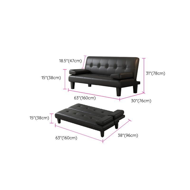 Contemporary Upholstered Sofa Bed PU Leather Convertible Sofa in Black