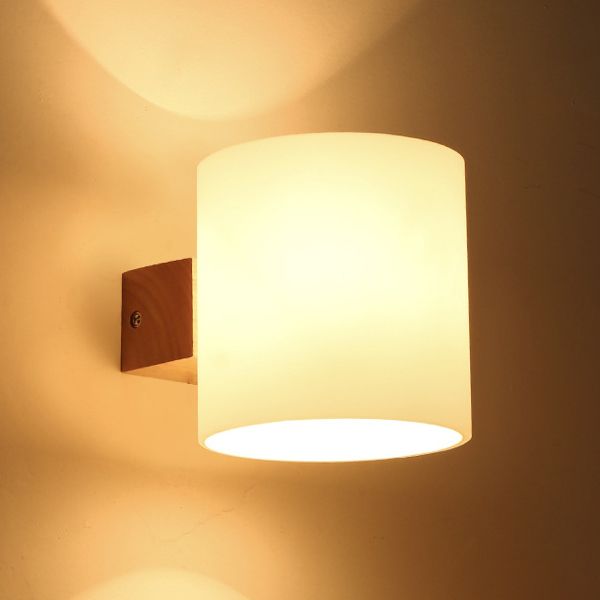 1 Light Wall Sconce Lamp Creative Modern Wood Glass Shade Wall Light for Stairs