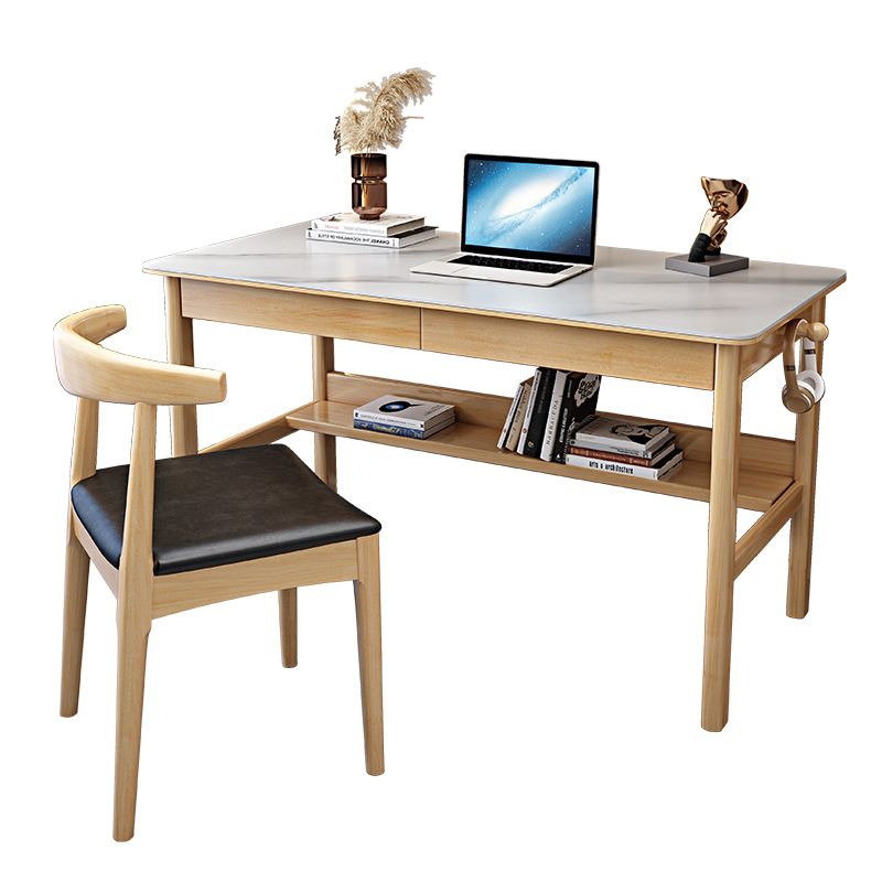 Contemporary Solid Wood Office Desk Antique Finish Computer Desk