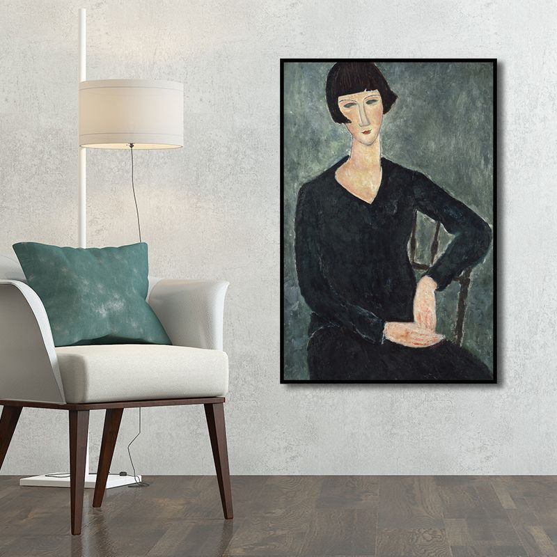 Oil Painting Portrait Canvas Textured Traditional Living Room Wall Art in Dark Color