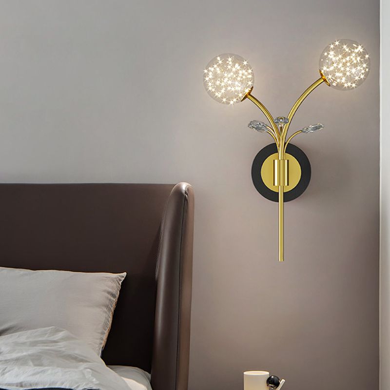 2-lichts Noordse wandlicht metaal Gouden Globe Led Wall Sconce voor woonkamer
