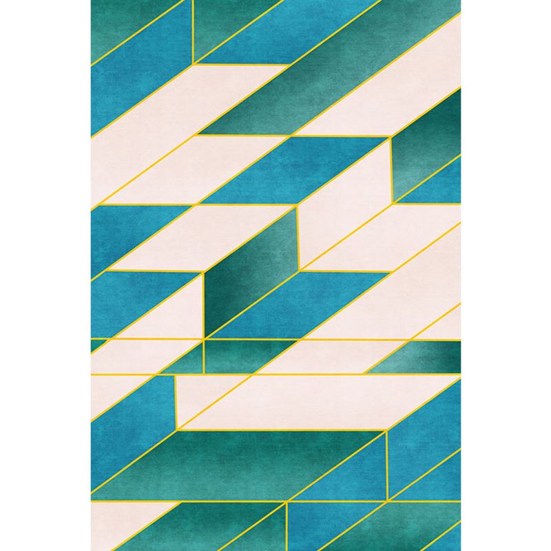 Usual Geometric Pattern Rug Green and Beige Contemporary Rug Polyester Pet Friendly Washable Area Rug for Living Room
