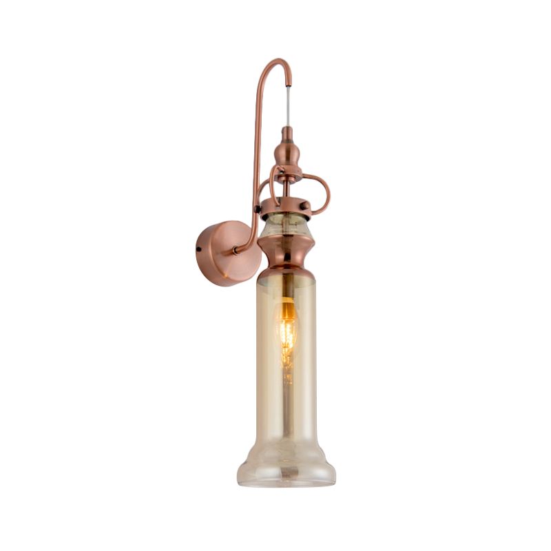 Smoke Gray/Amber Glass Tube Wall Sconce Contemporary 2-Light Copper Finish Wall Lamp with Gooseneck Arm