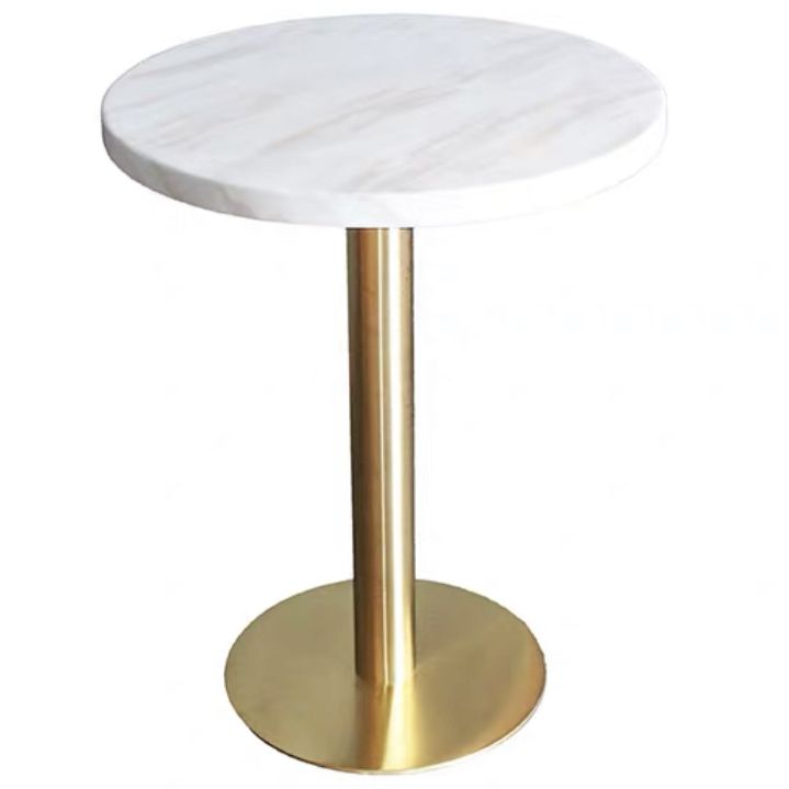 Metal Industrial Pedestal Dining Table Marble Top Table for Dining Room