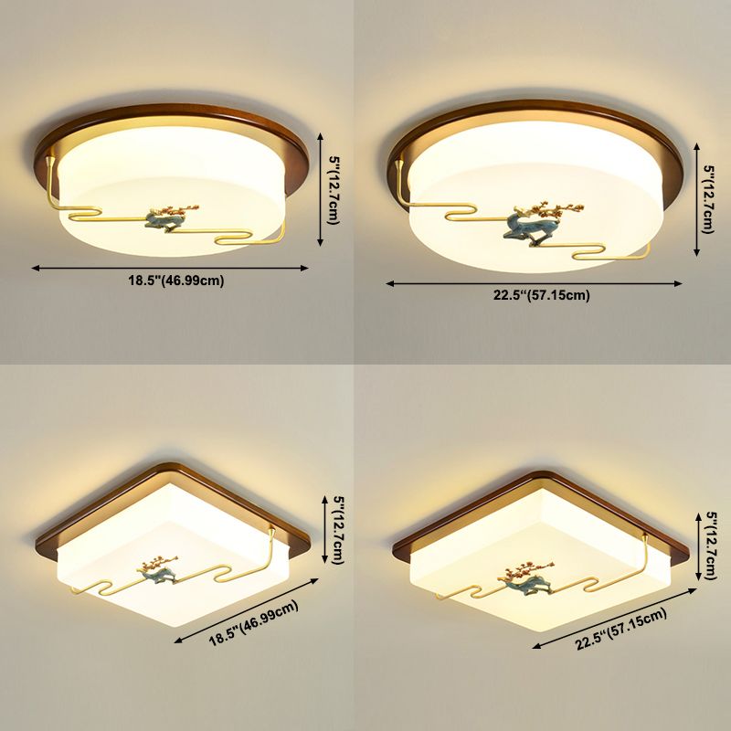 Chinese Style Ceiling Light Wood 1 Light LED Flush Mount Ceiling Fixture