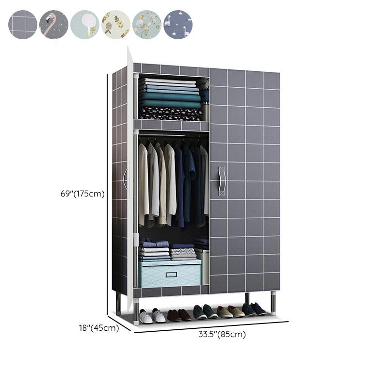 Cloth Cabinet Steel Pipe Wardrobe Cabinet, Modern 3-door Wardrobe Armoire