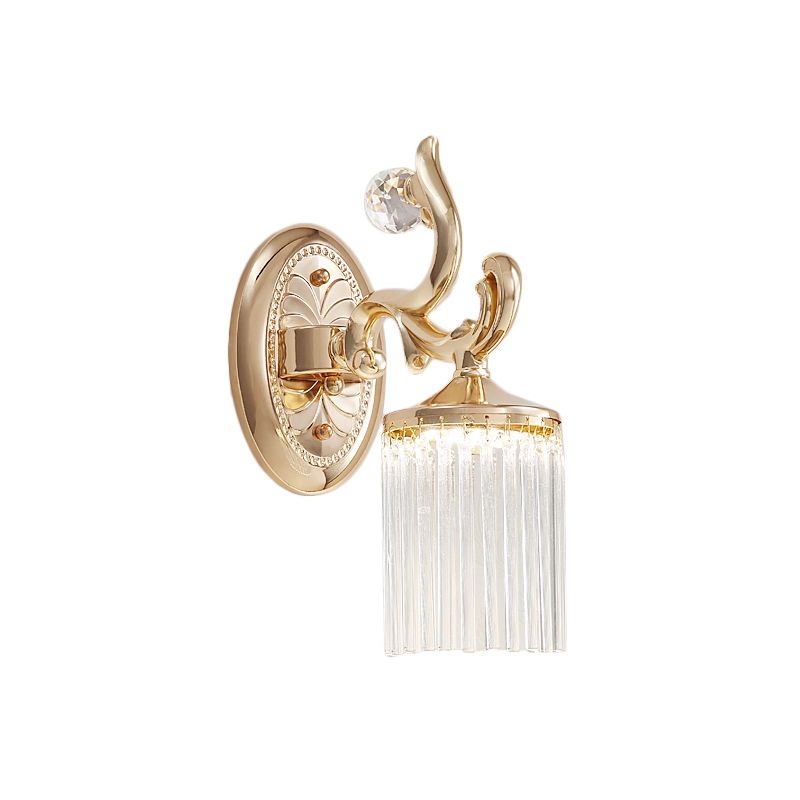 Clear Pipe Crystal Wall Lighting Vintage 1/2 Bulbs Wall Mounted Light Fixture with Curved Arm in Gold Finish