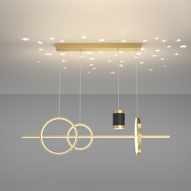 Modern Style Geometric Hanging Pendant Lights Metal 5 Light Pendant Light Fixtures