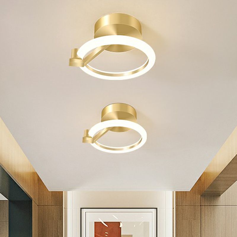 Small Flush Mount Ceiling Fixture Simplicity Metal Gold Finish Semi Mount Lighting for Corridor