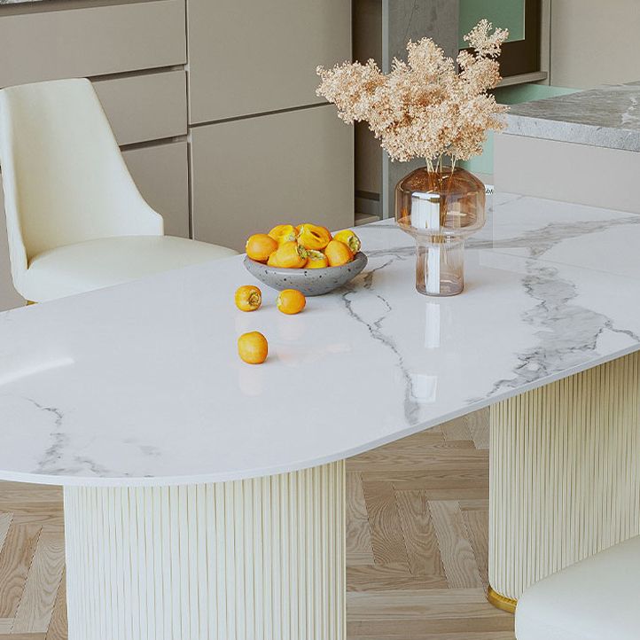 Stone Top Dining Table Modern Dining Table with Double Pedestal Base