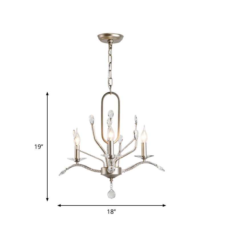 Gebogen arm eetkamer plafondlamp traditionele kristallen ballen 3 hoofden zilveren kroonluchter