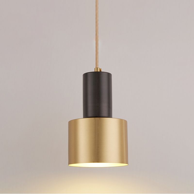 Modern Creative Single Hanging Lamp Copper Cylindrical Pendant Light for Interior Spaces