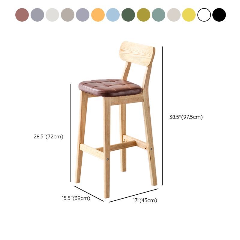 Modern Armless Backrest Counter Stool Oak Wood Cafe Bar Stool with Cushion and Pedal