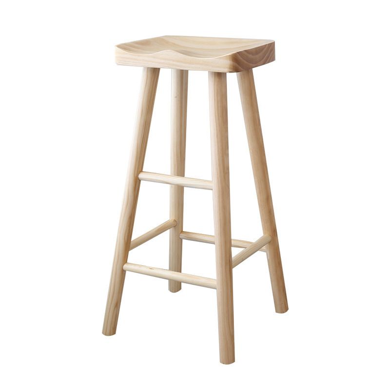 Modern Armless Solid Wood Bar Stool Indoor Backless Contoured Seat Stool