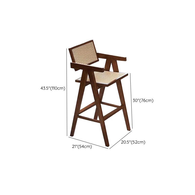 Wood Low Back Dining Stools Contemporary Armed Bar Stools with Footrest