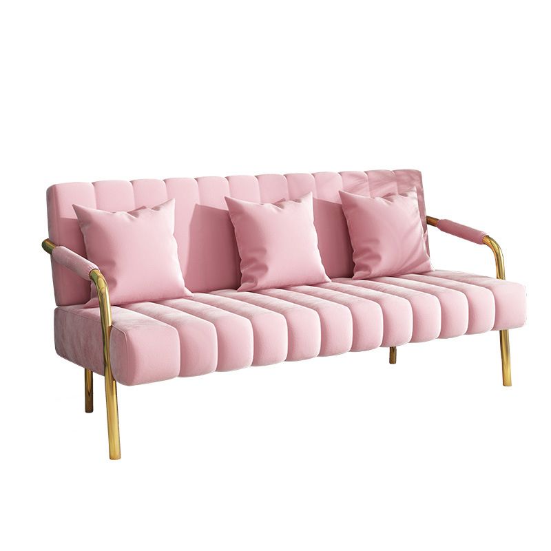 Sewn Pillow Back Velvet Sofa 28.35" High Metal Brass Arm Sofa