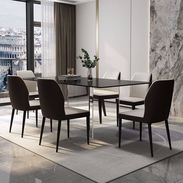 Modern Rectangle Dining Table Black Top Sintered Stone Table for Home