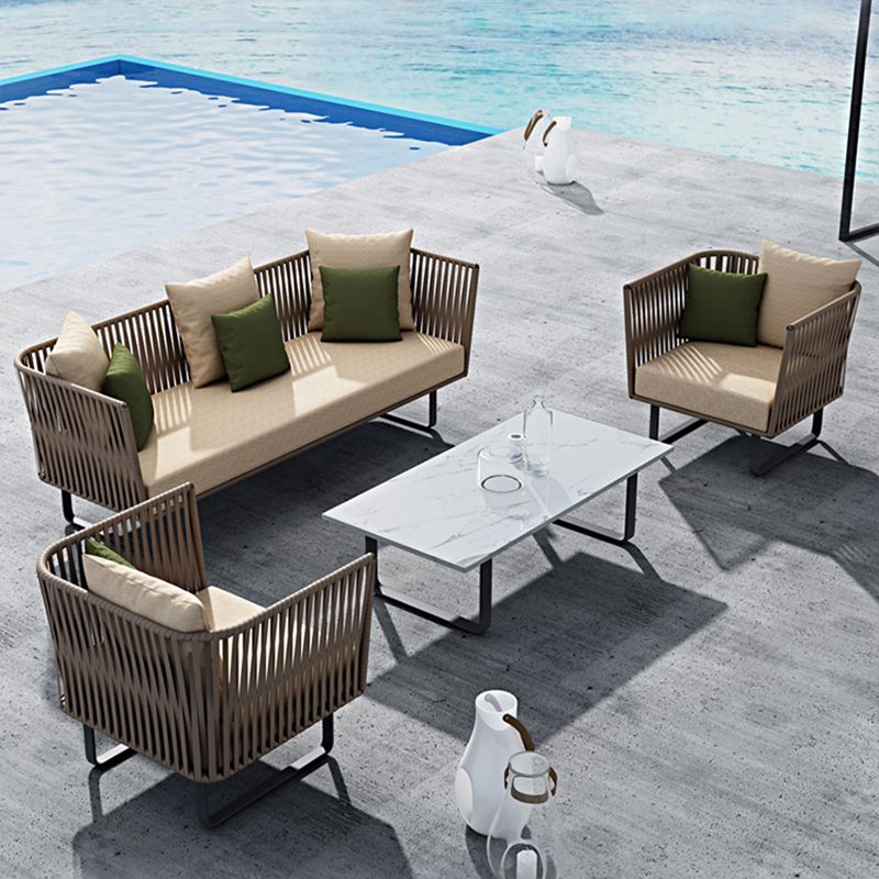 Tropical Style Metal Frame Outdoor Sofa with Cushion Water Resistant Patio Sofa