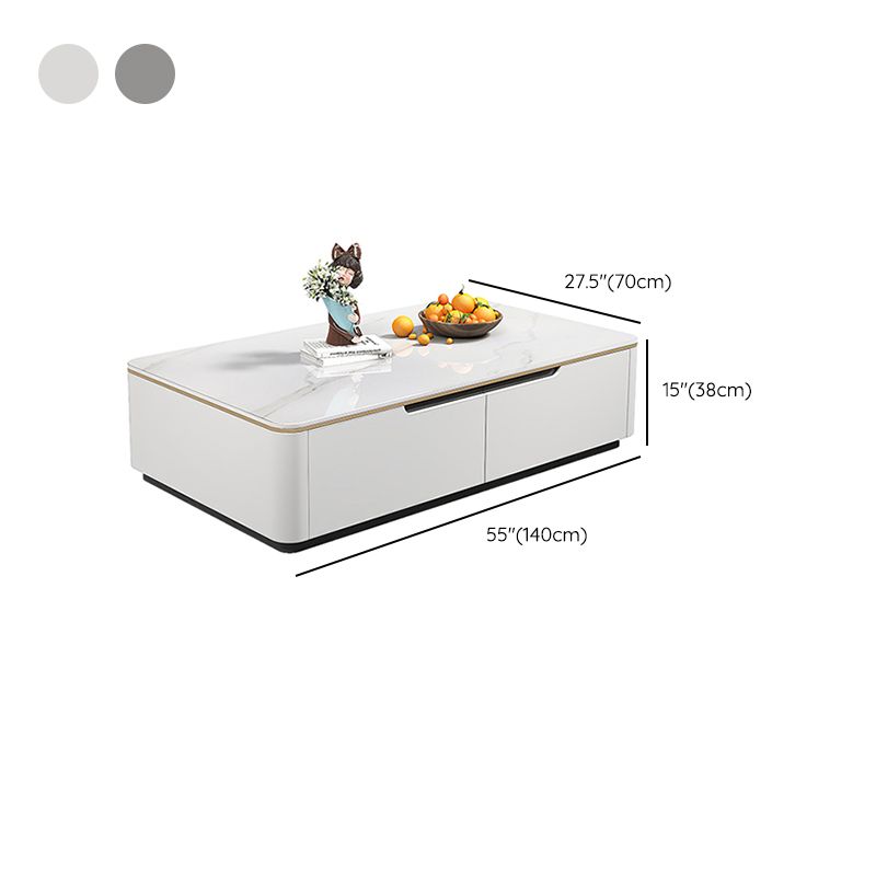 Block Slate Coffee Cocktail Table with 4 Storage Drawers Rectangle