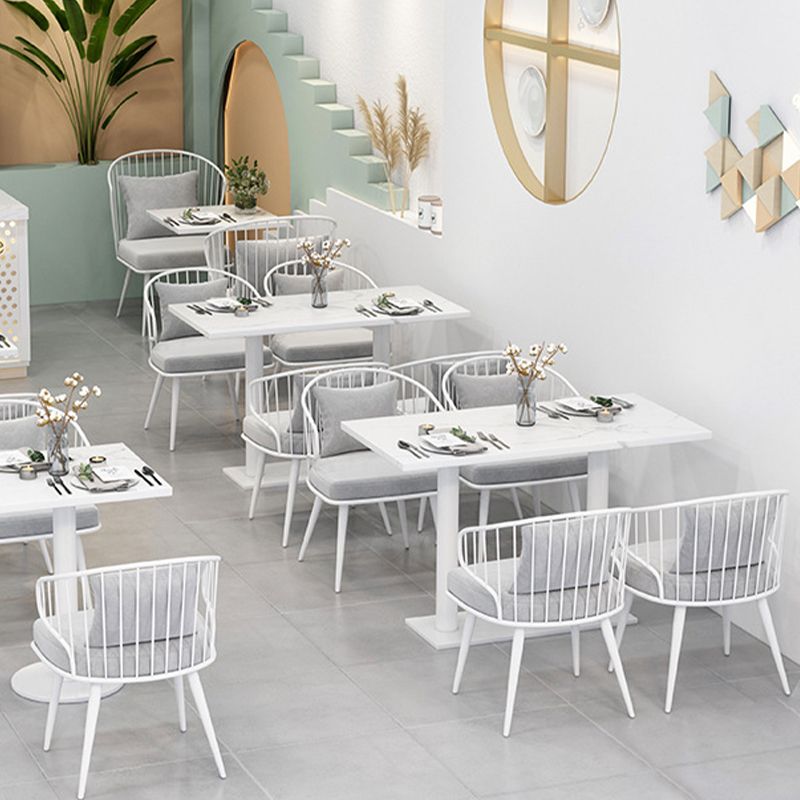 Metal Upholstered Dining Chair Windsor Back Arm Chair in White