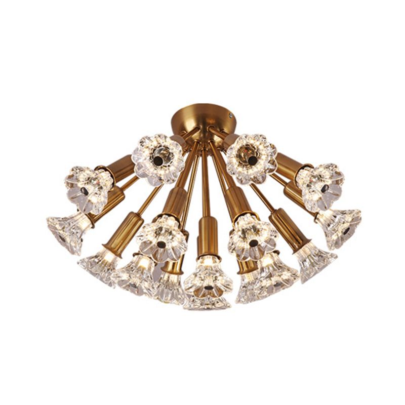 Sputnik Semi Mount Lighting Minimalist Crystal 16 Lights Brass Semi Flush Light Fixture