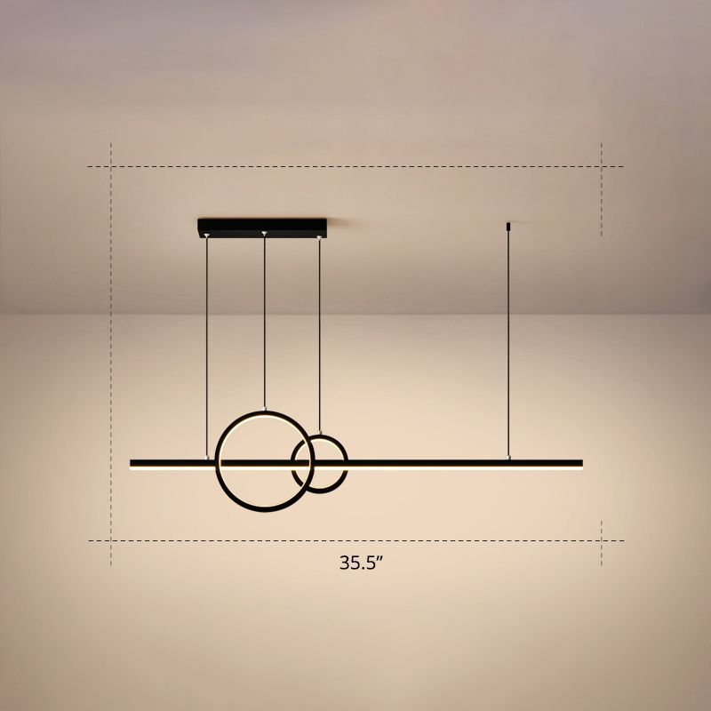 Lampe linéaire et ring île de la lampe à suspension à LED noire minimaliste pour salle à manger