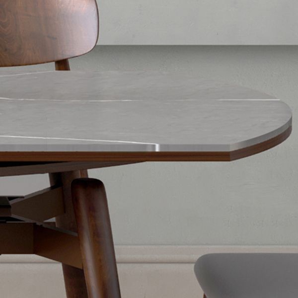 Gray Stone Dinette Table with Wooden Legs Modern Foldable Dining Table