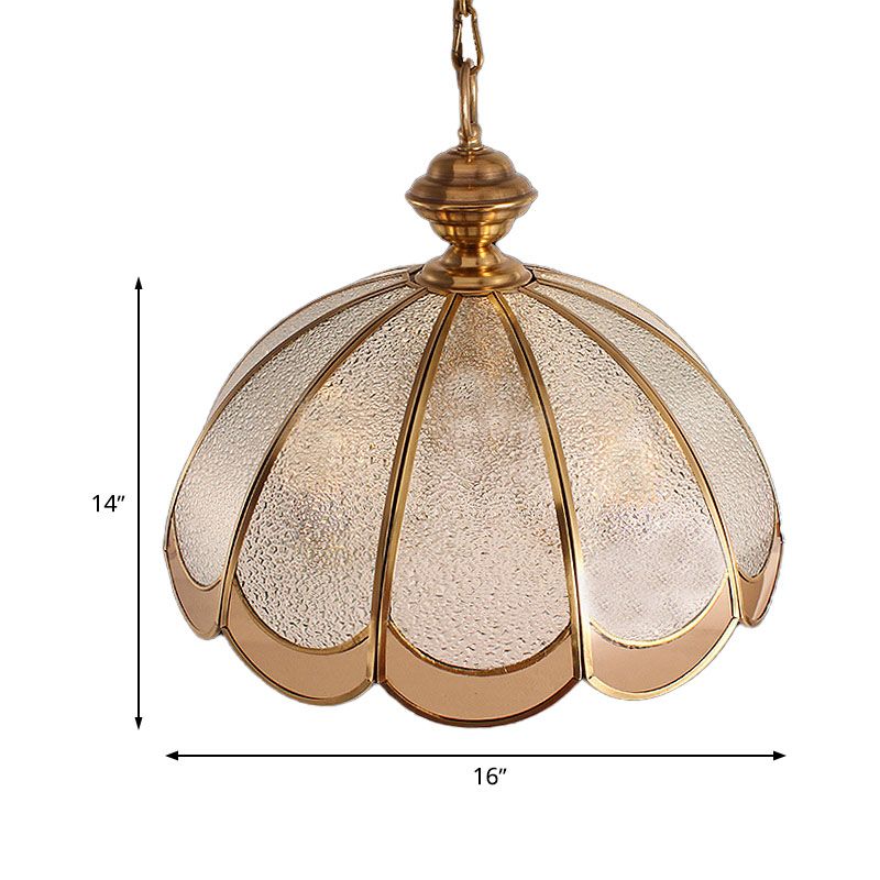 Gold 3 Heads Chandelier Light Colonialism Bubble Glass Scallop Suspended Lighting Fixture for Dining Room