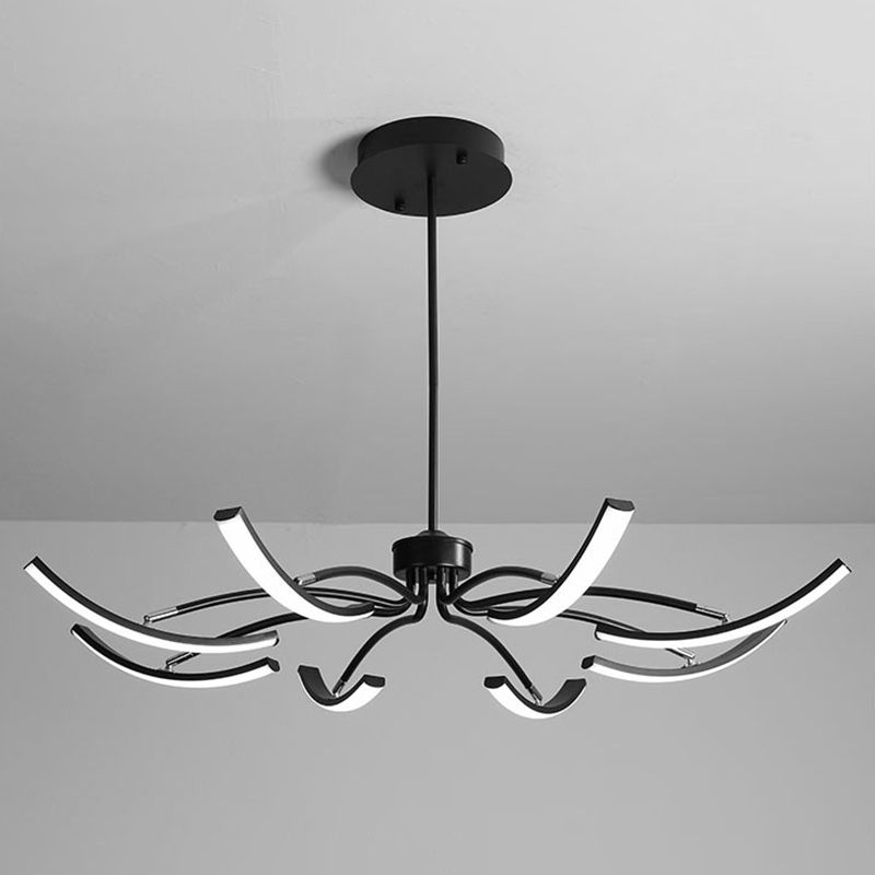Rotating Stick LED Chandelier Minimalist Acrylic Dining Room Hanging Lamp in Black