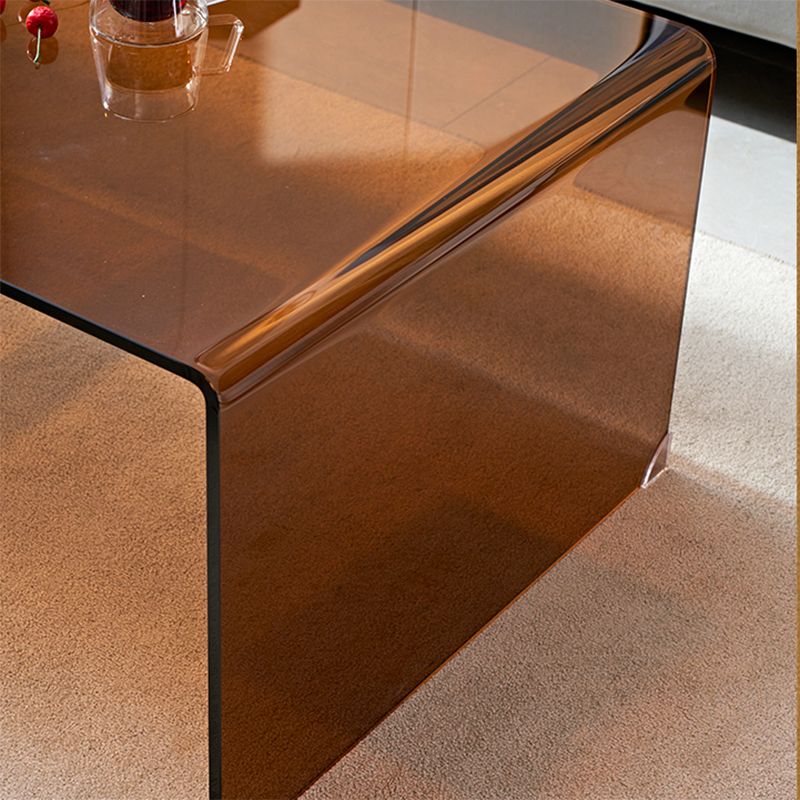 Brown Glass Sled Coffee Table Modern Rectangular 1 Single Cocktail Table