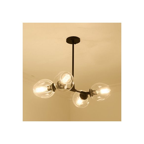 Blase Schatten Kronleuchter Leuchte zeitgenössische klare Glas 2/4 Lichter Schwarz/goldener Deckenleuchte