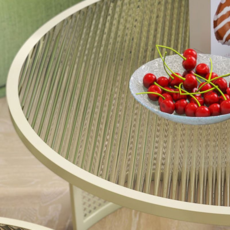 Round GlassCoffee Table Tropical No Distressing Coffee Table Set with Shelf