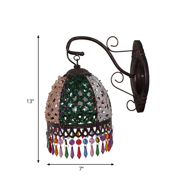 Green Dome Wall Mount Light Decorative Metal 1 Head Living Room Sconce Lighting Fixture with Glass Draping