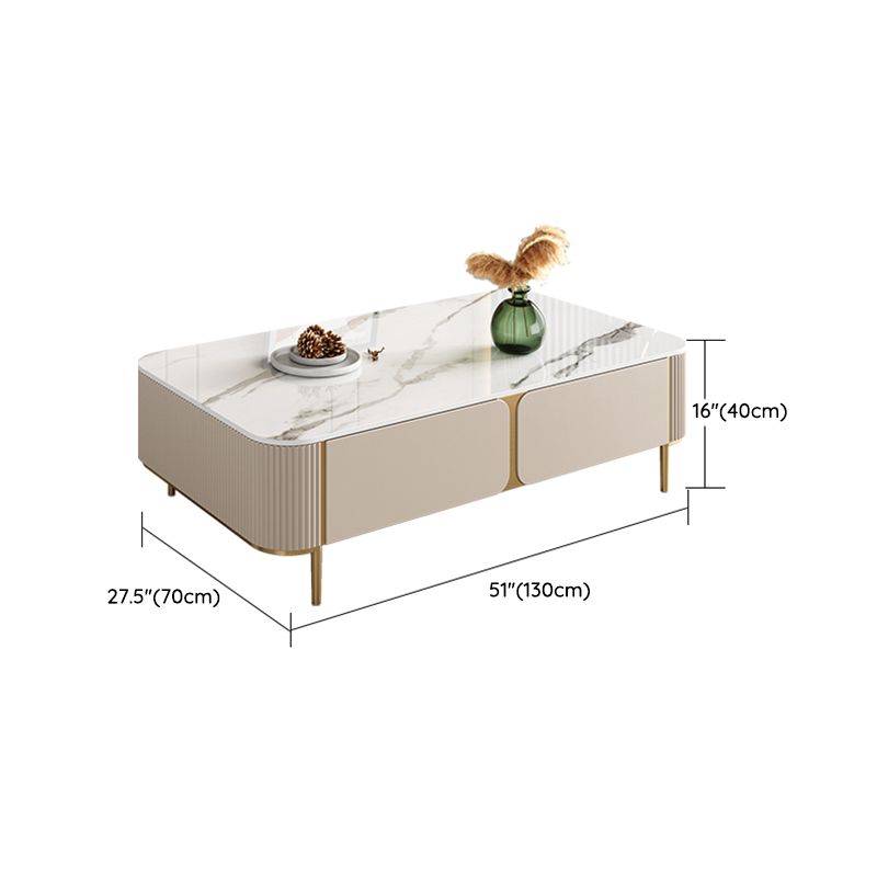 2 Drawers Rectangular Slate Top Coffee Table 4 Legs Cocktail Table