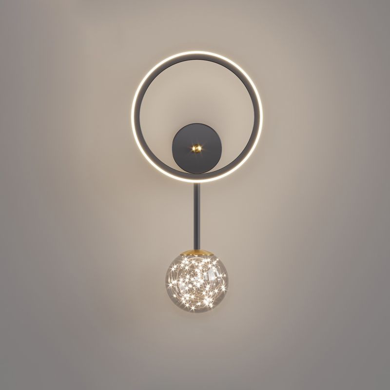 Glass Round Shape Wall Light Modern Style 2-Lights Wall Mount Light Fixture